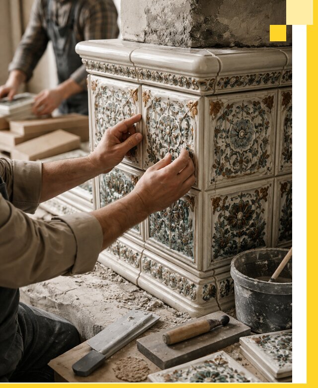 Изразцовые камины под ключ в Реже: проект и монтаж