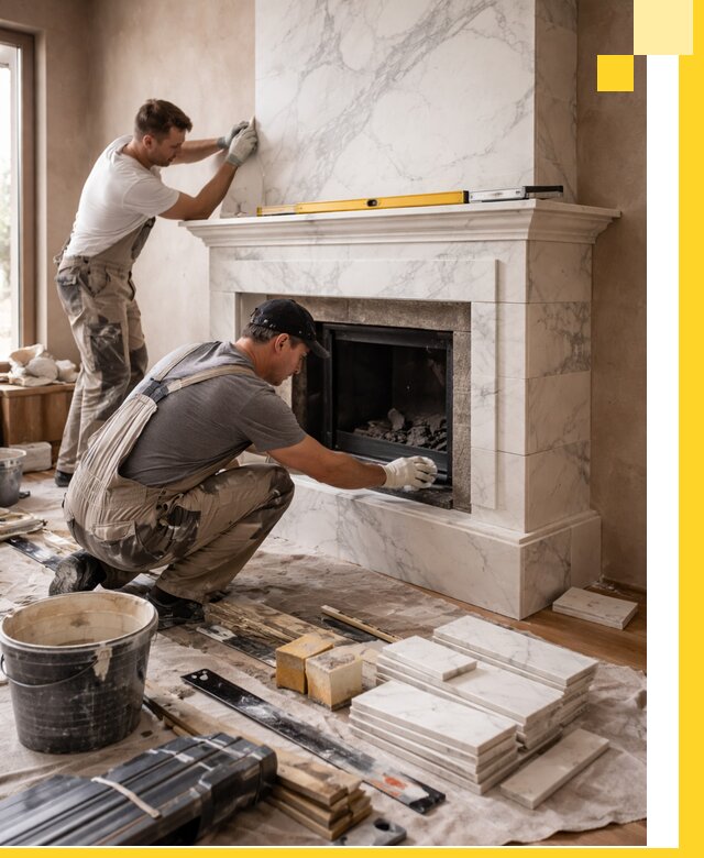 Отделка каминов в Реже качественные облицовочные работы