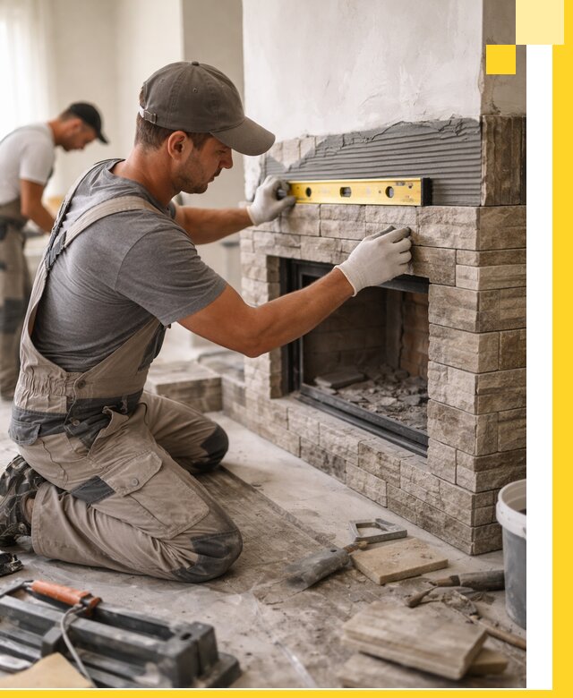 Облицовка каминов в Реже, монтаж и отделка натуральным камнем