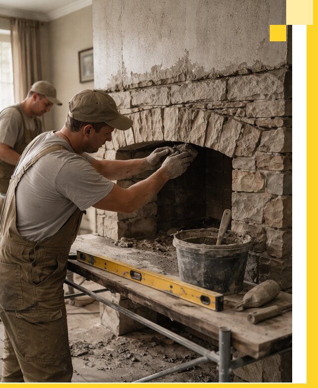 Изготовление каминов под ключ в Реже, монтаж и отделка