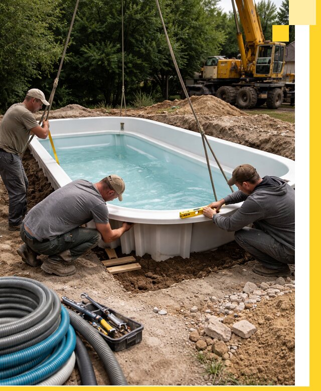 Установка и монтаж композитных бассейнов под ключ в Реже