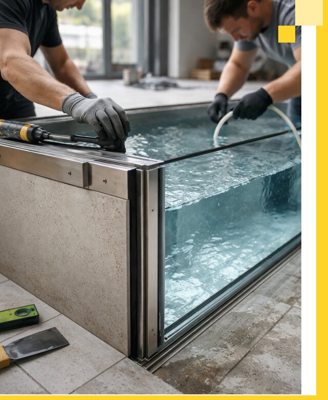 Проектирование и монтаж стеклянных бассейнов в Реже