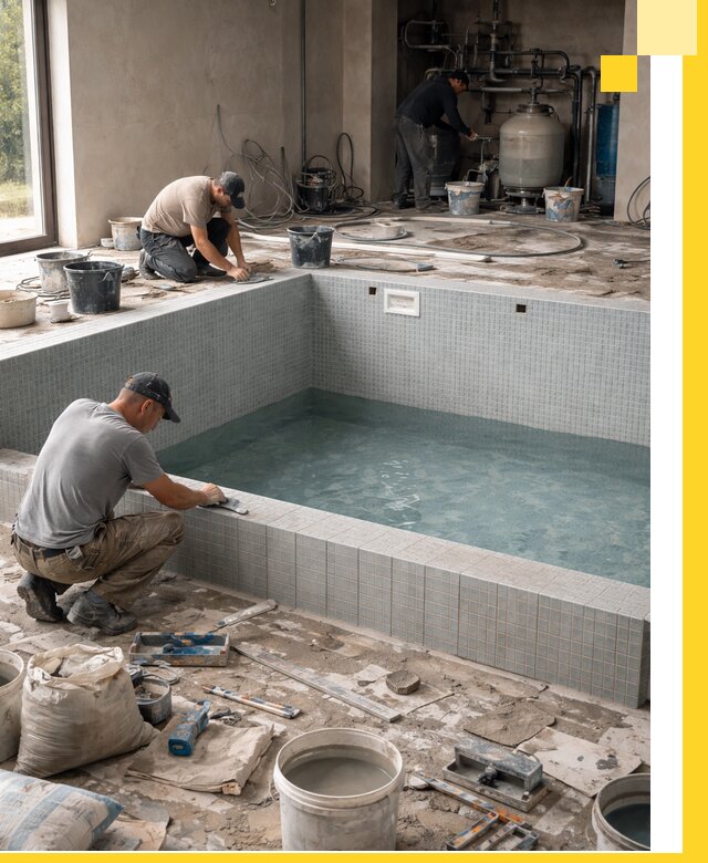 Строительство и монтаж бассейнов в помещении в Реже