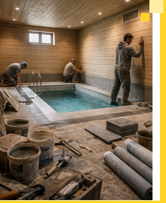 Строительство бани с бассейном и сауной под ключ в Реже