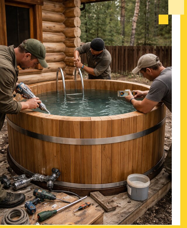 Строительство бань с купелью под ключ и отделкой в Реже