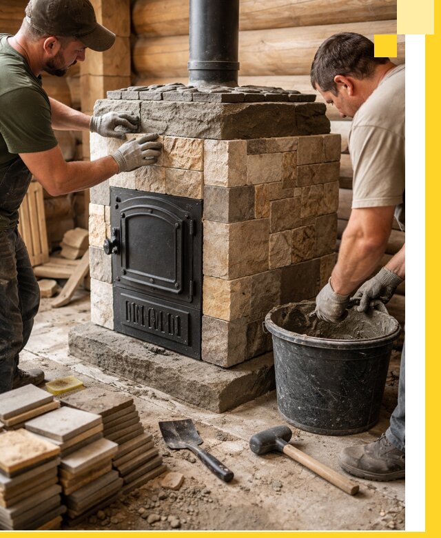 Облицовка банной печи под ключ в Реже: камень и плитка