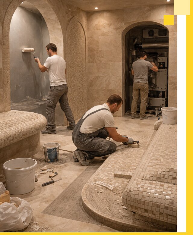 Строительство бани с хамамом и бассейном под ключ в Реже