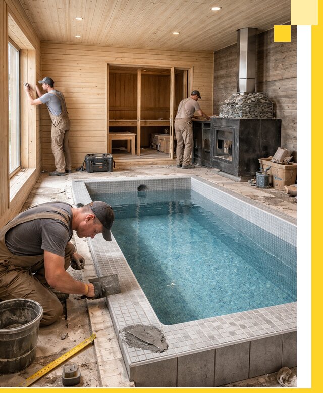 Проект бани с бассейном и сауной в Реже под ключ