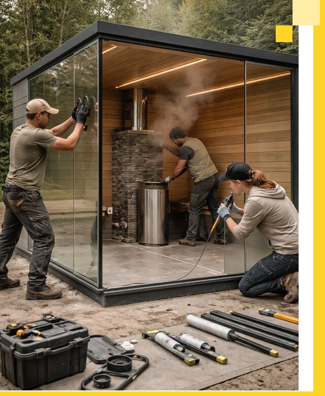 Проектирование и строительство стеклянных бань в Реже