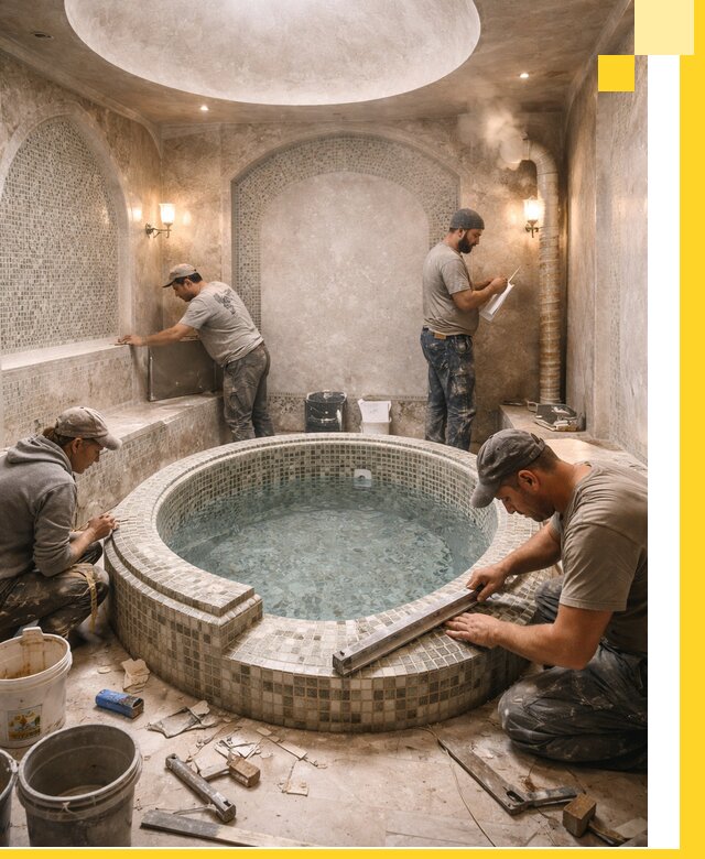 Профессиональное строительство хамама с бассейном в Реже под ключ