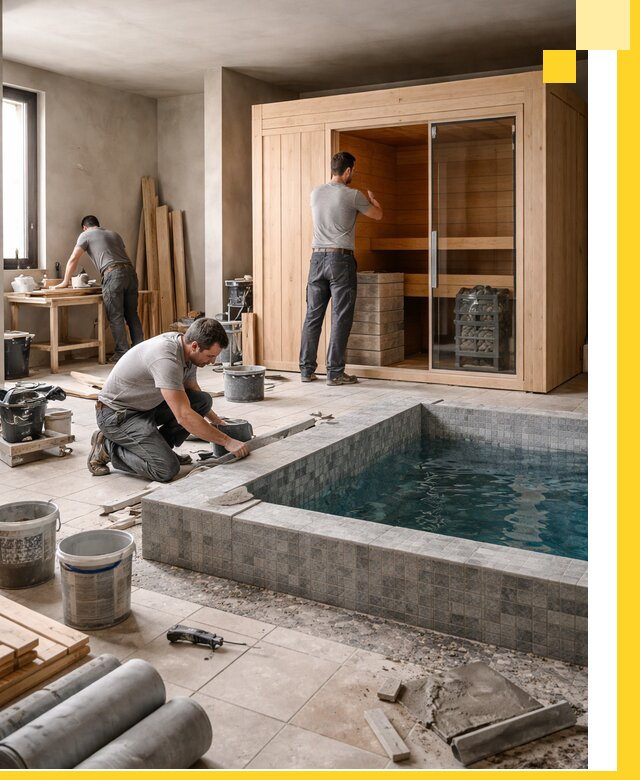 SPA зоны под ключ с бассейном сауной и печью в Реже